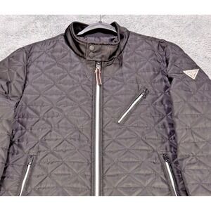 Guess Quilted Bomber Jacket Men XL Black Moto Blade Collar Full Zip Tech Pockets